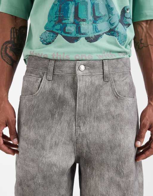 ASOS DESIGN longer length jorts in gray fuzzy print, 4 of 5