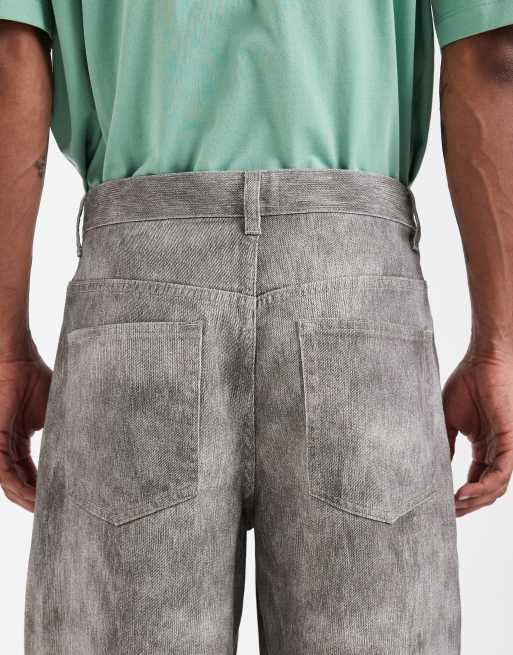 ASOS DESIGN longer length jorts in grey fuzzy print, 5 of 5