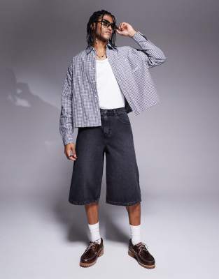 Asos Design Longer Length Jorts In Black
