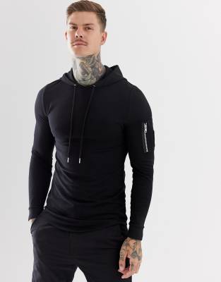 muscle fit black hoodie