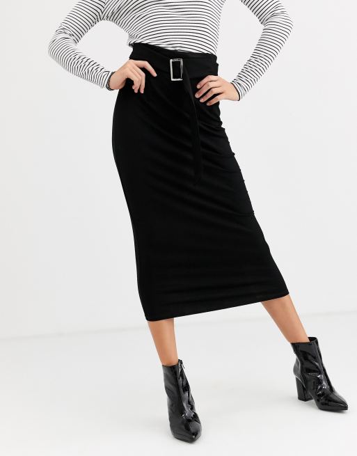 ASOS DESIGN longer length pencil skirt with belt