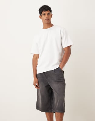 ASOS DESIGN longer length pleated denim jort in black - view 1