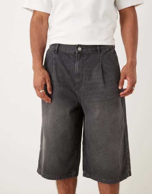 ASOS DESIGN longer length pleated denim jort in black