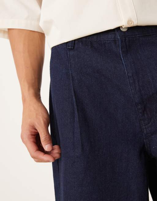 ASOS DESIGN longer length pleated denim jorts in raw wash