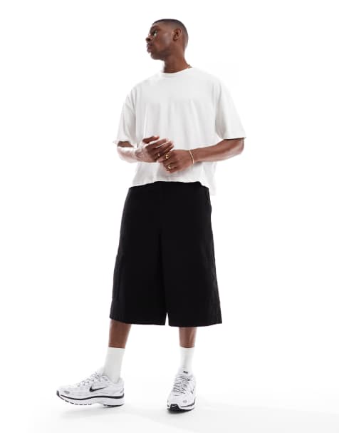 ASOS DESIGN longer length pull on cargo jorts in black - view 1