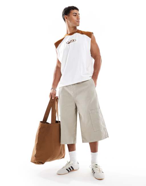 ASOS DESIGN longer length pull on cargo shorts in grey, 3 of 5
