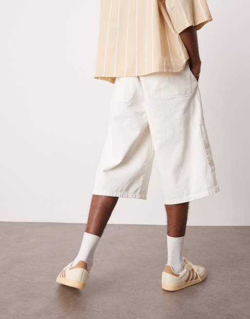 ASOS DESIGN longer length pull on cargo shorts in white