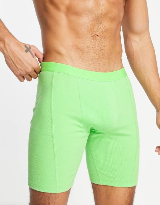 ASOS DESIGN longer length rib trunks in neon