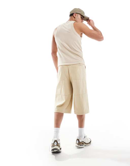 ASOS DESIGN – Länger geschnittene Jorts in Beige