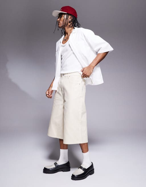 ASOS DESIGN longer length shorts in ecru