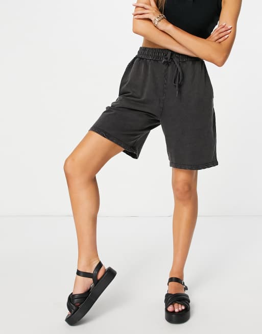 ASOS DESIGN longer length sweat short in acid wash in charcoal