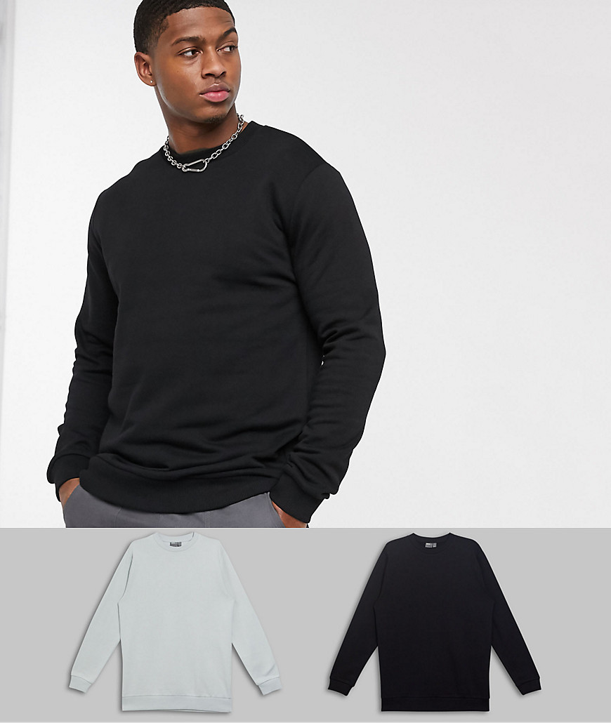 ASOS DESIGN longer length sweatshirt 2 pack in black / light gray-Multi