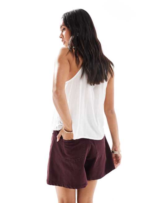 ASOS DESIGN longer line a line shorts in burgundy