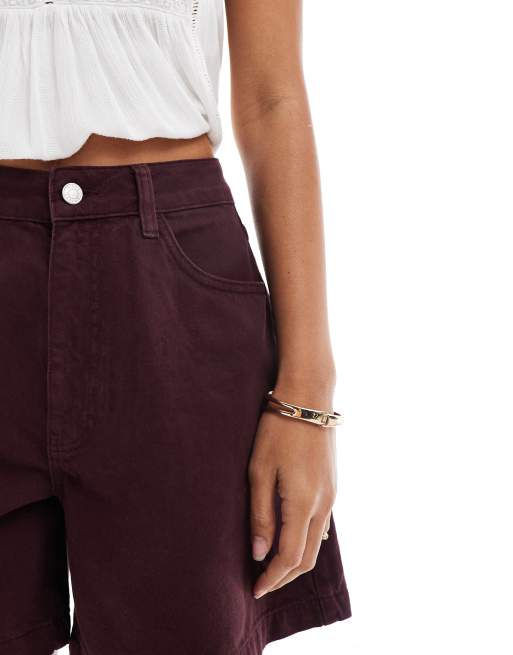ASOS DESIGN longer line a line shorts in burgundy