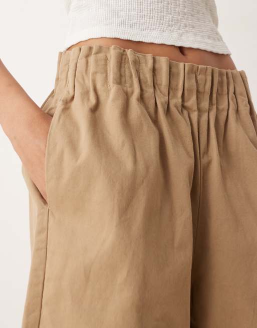 ASOS DESIGN longer shorts with paperbag waist in beige, 2 of 5