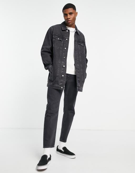 ASOS DESIGN - Longline 70'er-skjortejakke i forvasket sort denim