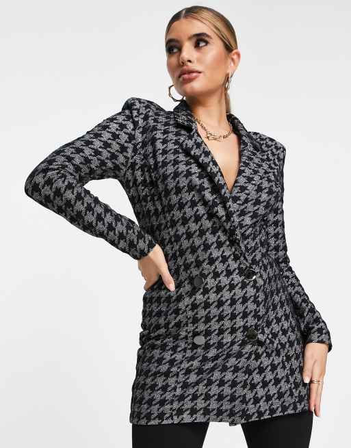 ASOS DESIGN – Longline-Anzugblazer aus Jersey mit glitzerndem Hahnentrittmuster