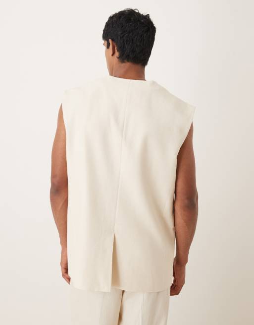 ASOS DESIGN – Longline-Anzugweste in Weiß mit Leinen, 3 von 5
