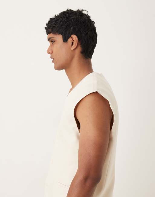 ASOS DESIGN – Longline-Anzugweste in Weiß mit Leinen, 4 von 5