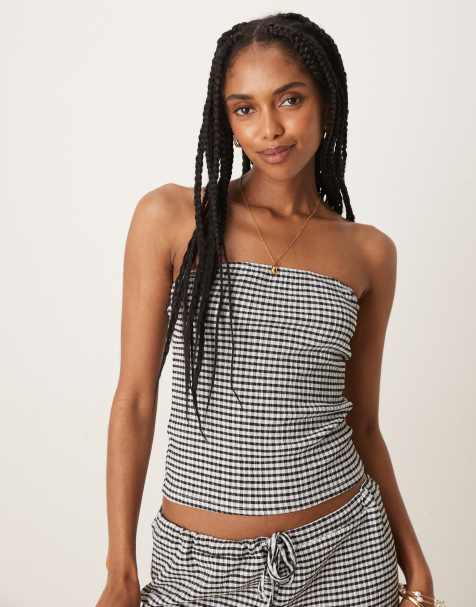 ASOS DESIGN longline bandeau co-ord in mono gingham - view 1