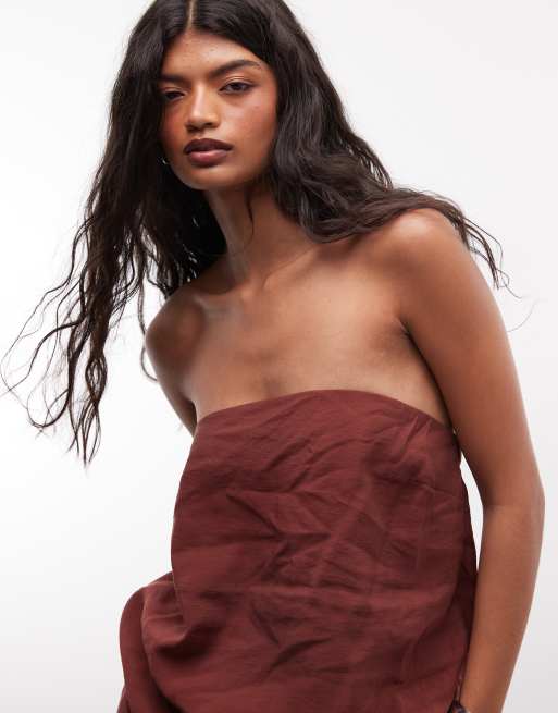 ASOS DESIGN longline bandeau top in chocolate - part of a set, 3 of 4