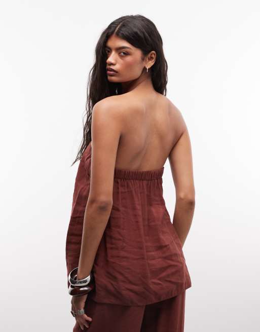 ASOS DESIGN longline bandeau top in chocolate - part of a set, 4 of 4