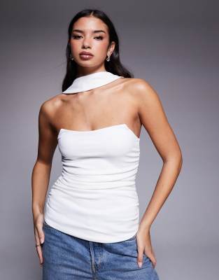 ASOS DESIGN longline bandeau top with scarf neck detail-White