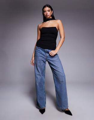 Asos Design Longline Bandeau Top With Scarf Neck Detail-black In Black