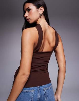 Asos Design Longline Bandeau Top With Scarf Neck Detail-brown In Brown