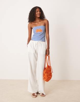 Asos Design Longline Bandeau With Applique Crab Shack Graphic In Blue