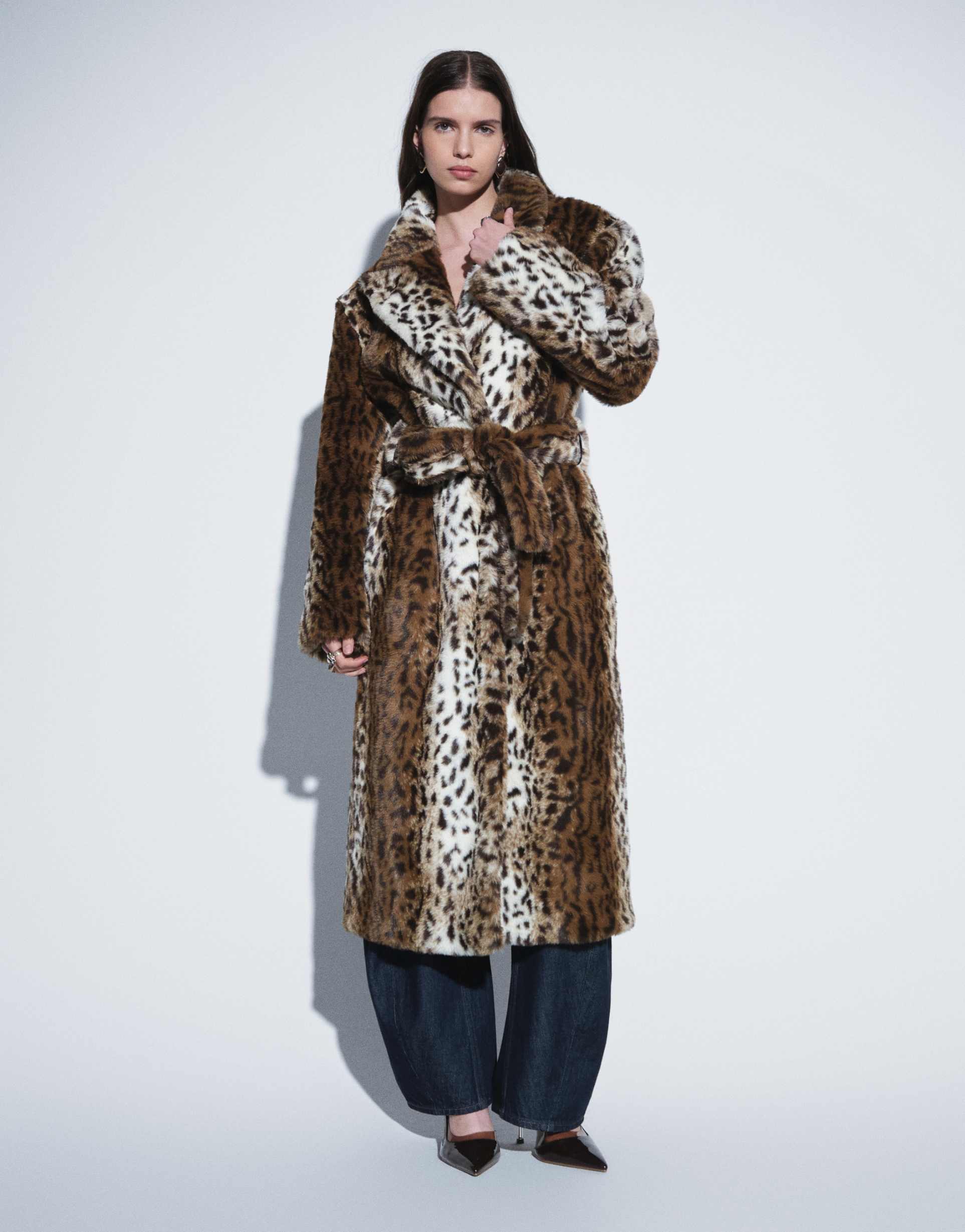 ASOS DESIGN longline belted faux fur coat in leopard, 2 of 4