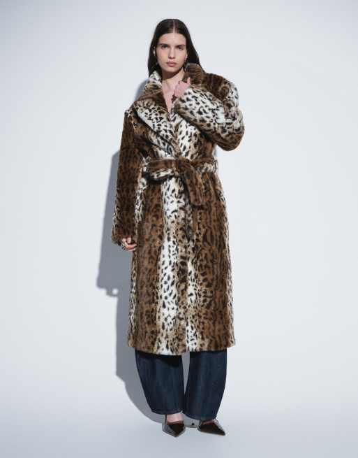 ASOS DESIGN longline belted faux fur coat in leopard, 2 of 4