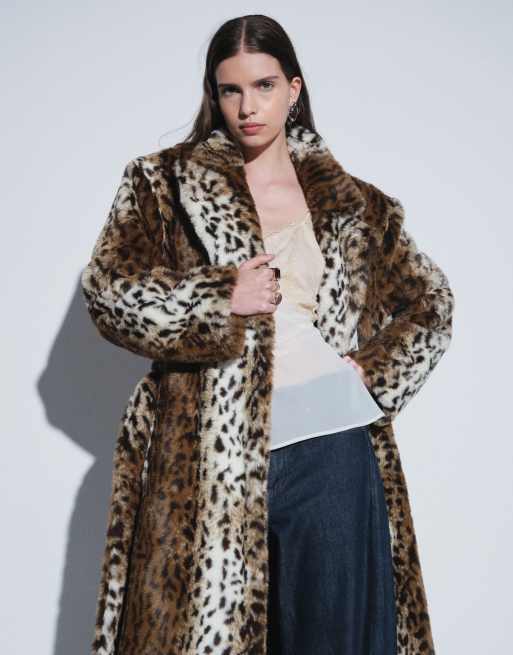 ASOS DESIGN longline belted faux fur coat in leopard, 3 of 4