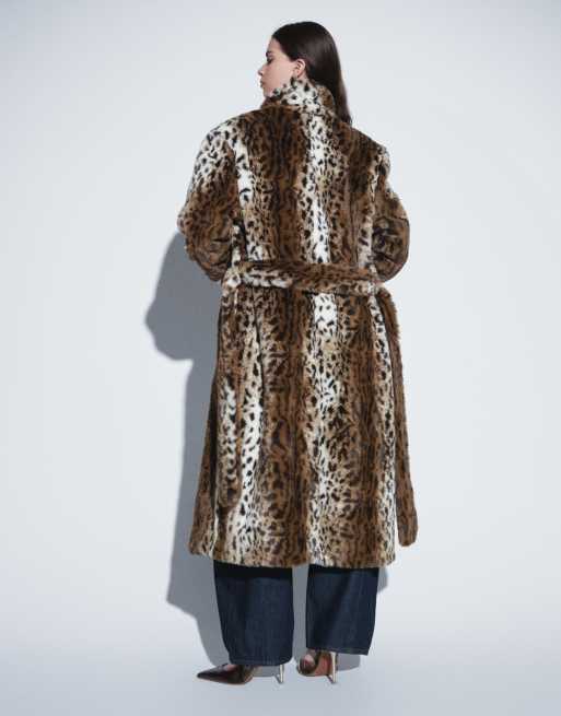 ASOS DESIGN longline belted faux fur coat in leopard, 4 of 4