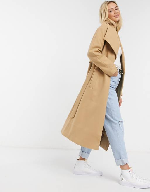 ASOS DESIGN longline belted skater coat in camel | ASOS