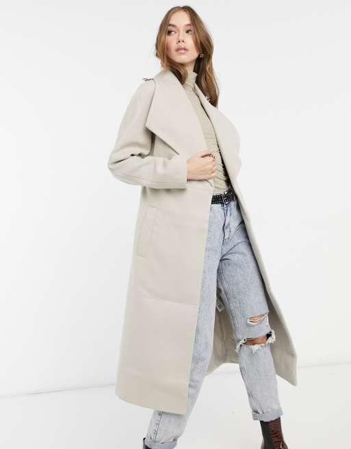 ASOS DESIGN longline belted skater coat in stone | ASOS