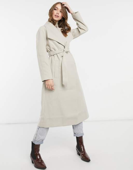 ASOS DESIGN longline belted skater coat in stone