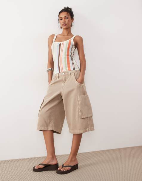 ASOS DESIGN longline bermuda short with utility pocket detail in tan