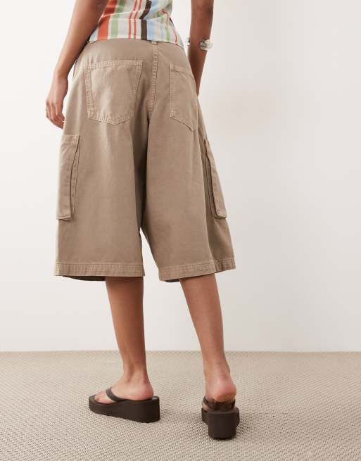 ASOS DESIGN longline bermuda short with utility pocket detail in tan, 3 of 5