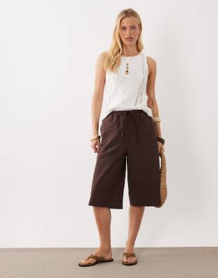 Asos Design Longline Bermuda Shorts In Brown