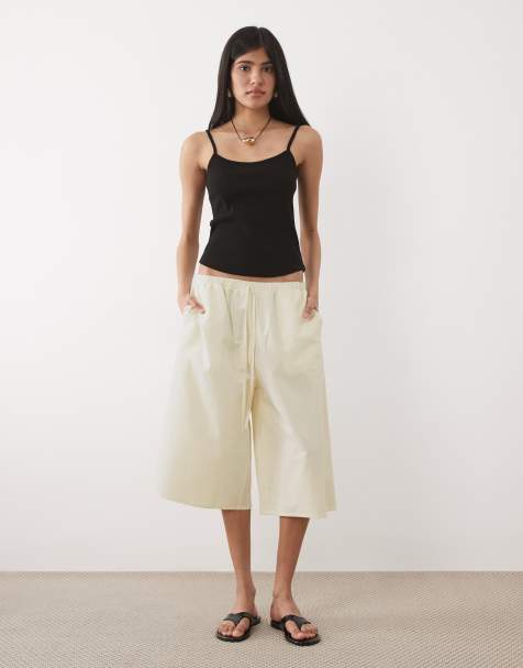 ASOS DESIGN – Longline-Bermudashorts aus Leinen in Elfenbein - view 1