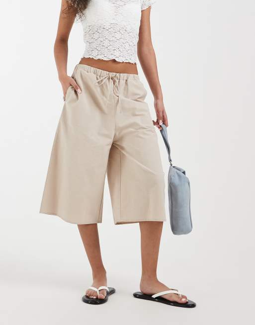 ASOS DESIGN – Longline-Bermudashorts aus Leinenmix in neutraler Farbe, 5 von 5