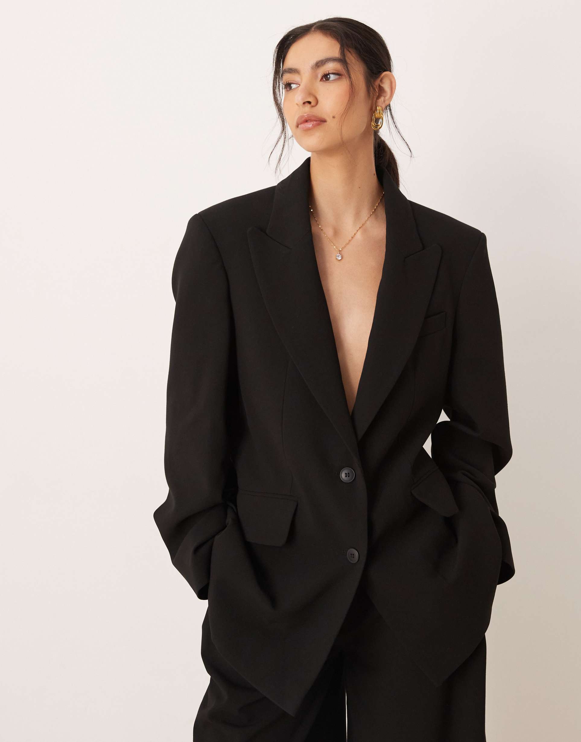 asos design longline blazer in black - part of a set