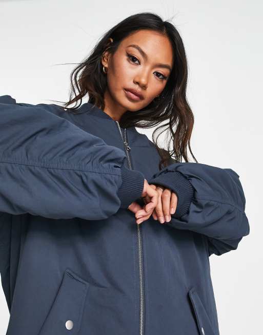 ASOS DESIGN longline bomber jacket in navy