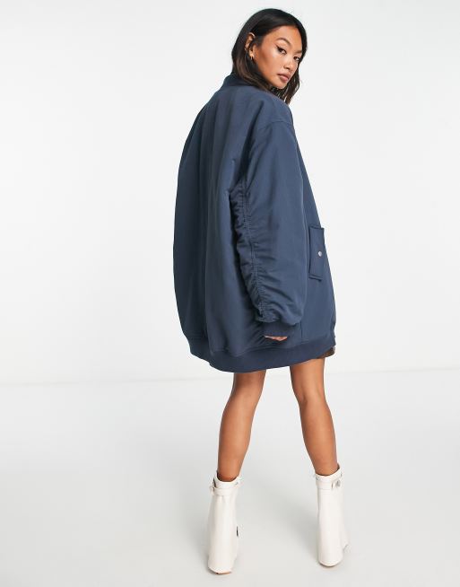 ASOS DESIGN longline bomber jacket in navy