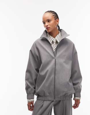 ASOS DESIGN - Longline-Bomberjacke in Anthrazit mit Trichterkragen-Grau