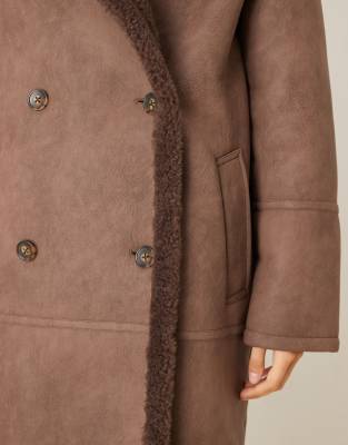 Asos Design Longline Bonded Borg Jacket In Brown