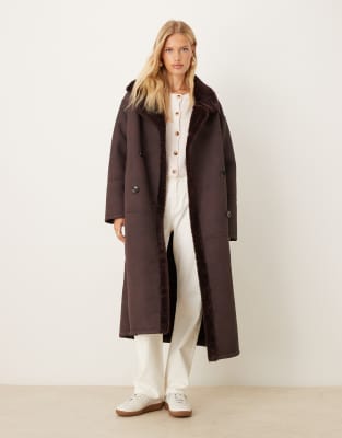 Asos Design Longline Bonded Borg Jacket In Purple