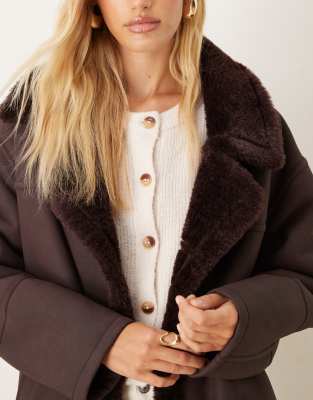 Asos Design Longline Bonded Borg Jacket In Purple