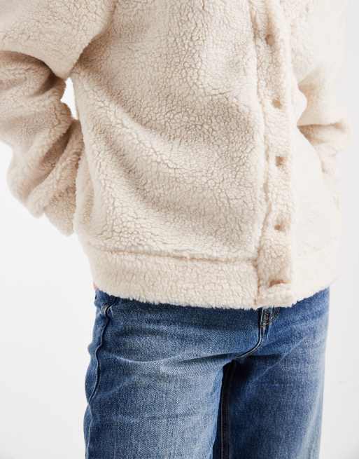 ASOS DESIGN longline borg fleece oversized cardigan in cream, 4 of 4